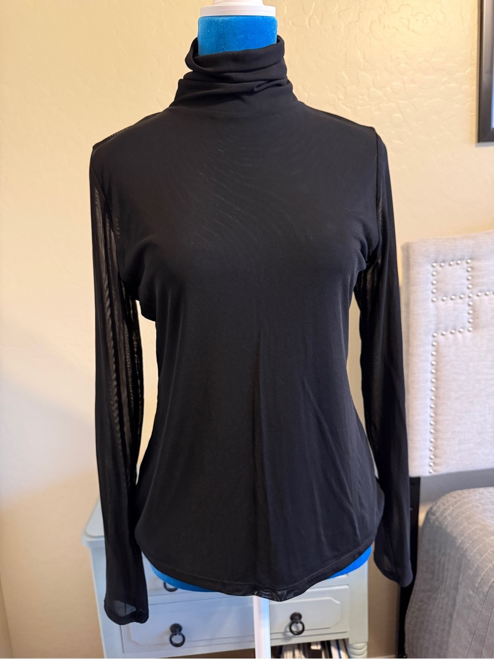 INC International ConceptsLight-weight Nylon Black Long-Sleeve Turtleneck Top